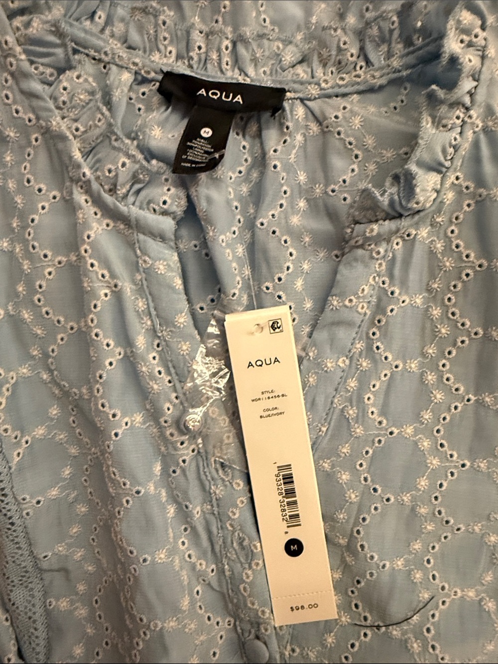 Aqua Light Blue Eyelet Ruffle Romper